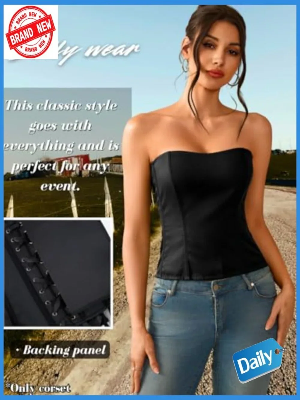 Strapless Boned Bustier Corset Top, Back Lace Up, Going Out Clubwear